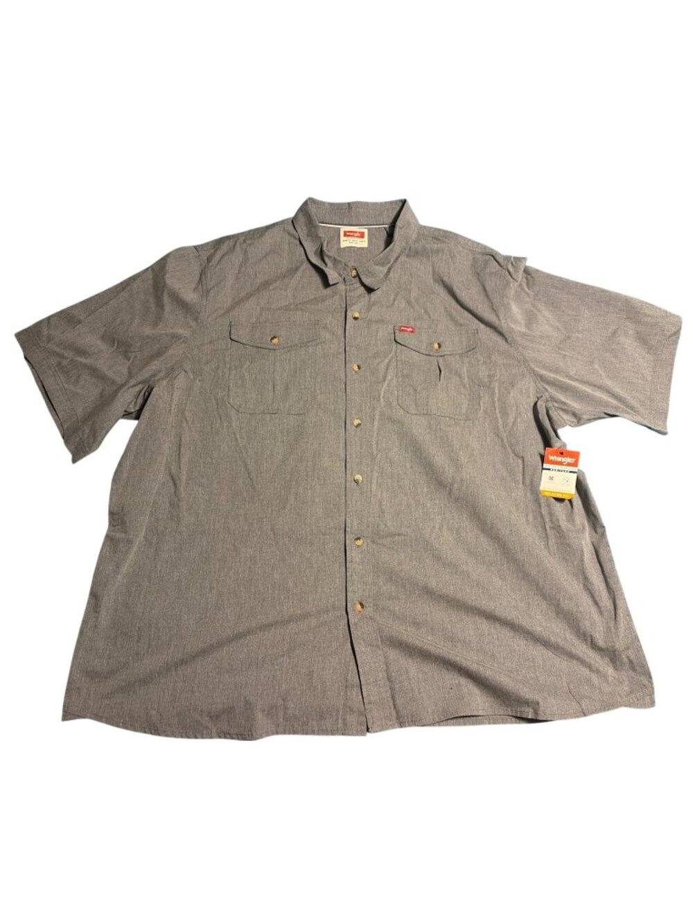 NWT Wrangler Mens Gray Relaxed Fit Five Star Short Sleeve Button-Up Shirt 4XL
